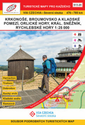 VIA CZECHIA - Severní stezka, BOX 3, S13-20 Krkonoše-Rychlebské hory 1 : 25 000, 476. – 785. km Severní stezky (pěší varianta); Harrachov - Trutnov -