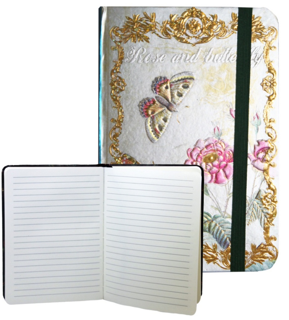 Zápisník s gumičkou 178x126 mm růže a motýli F