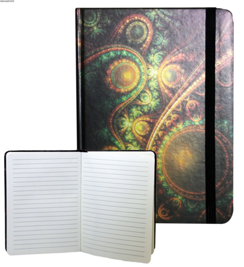 Zápisník s gumičkou 178x126 mm zelenooranžový ornament F