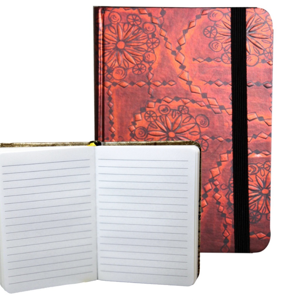 Zápisník s gumičkou 95x140 mm červenočerný ornament A